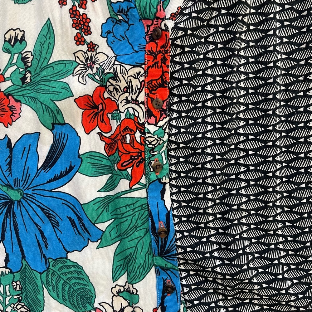 Maeve Anthropologie Mixed Print Patchwork Button Front Blouse Petite - Picture 5 of 5